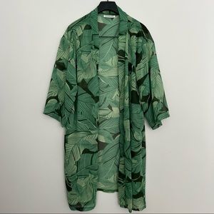 Sheer Tropical Leaf Print Tunic Robe OS